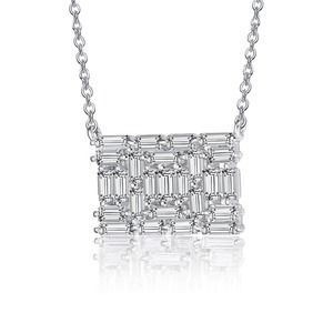Sterling Silver Clear Emerald Cubic Zirconia Rectangular Cluster Necklace.